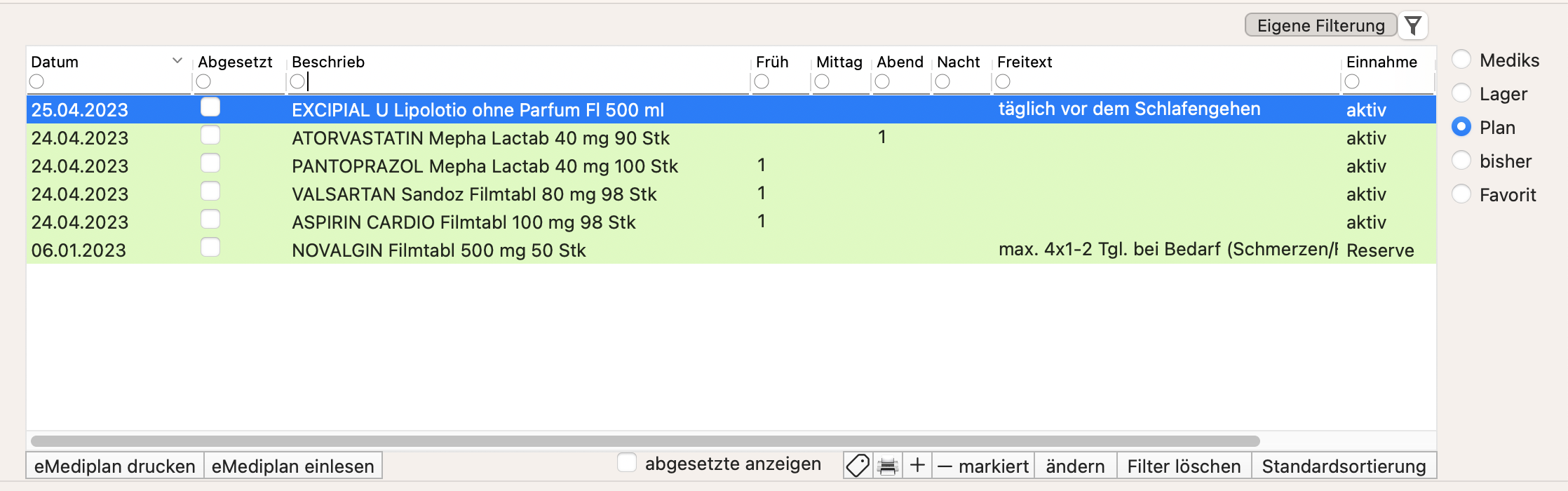 Medikamentenplan Screenshot