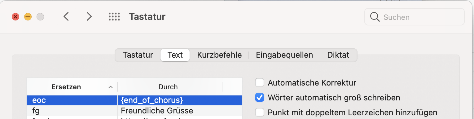 Shortcut wie er im MacOS definiert ist