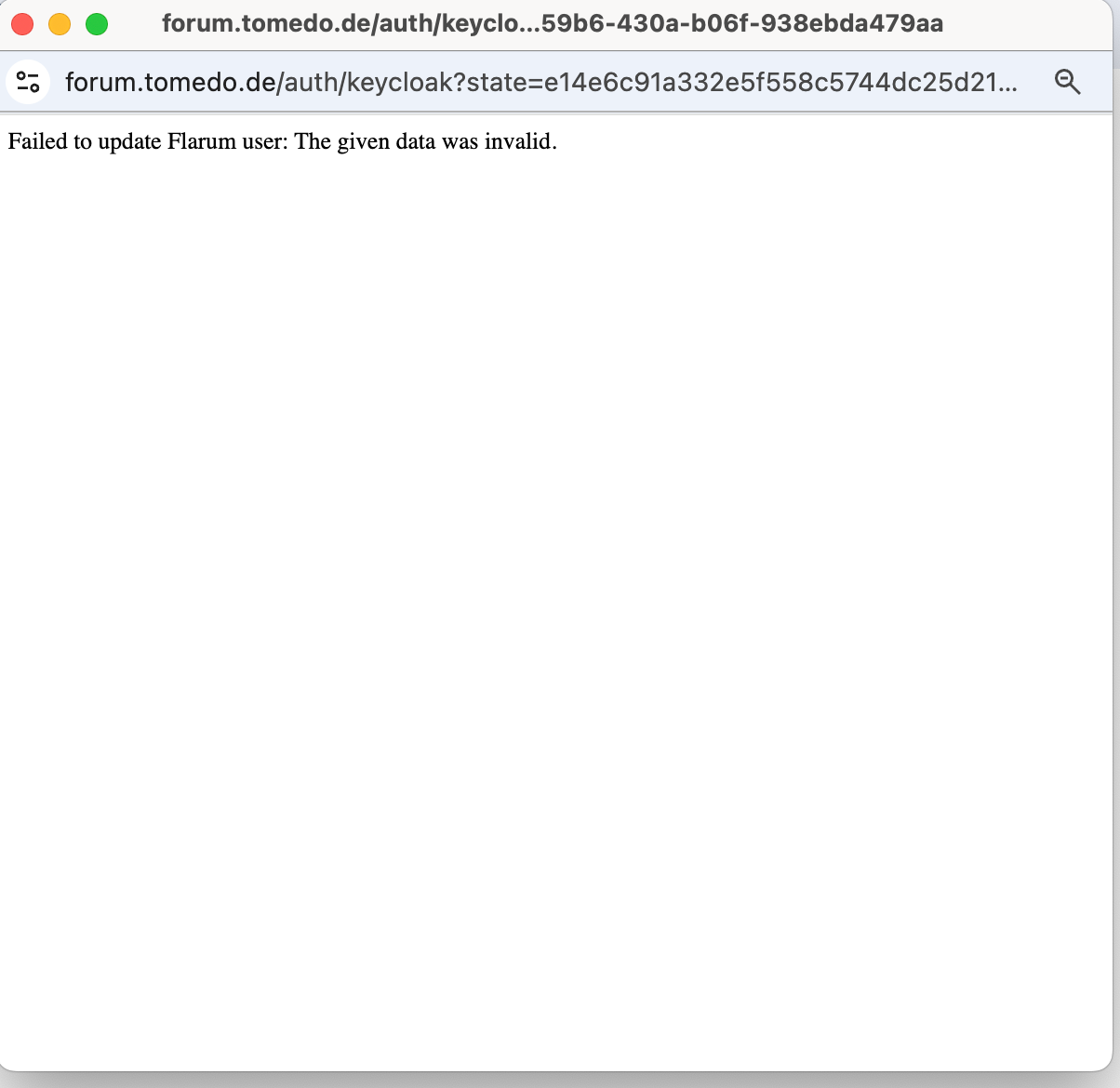 Screenshot Fehlermeldung
