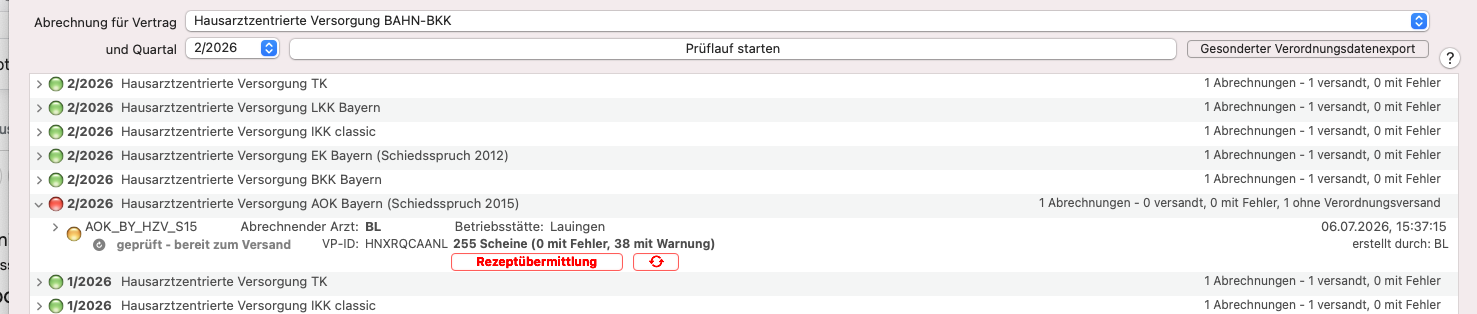 Screenshot nach dem ergänzenden manuellen Prüflauf-Start
