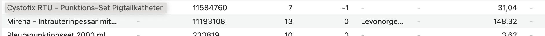 Screenshot Bestand Warenverwaltung