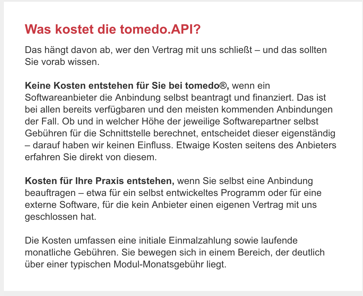 Was kostet die tomedo.API?